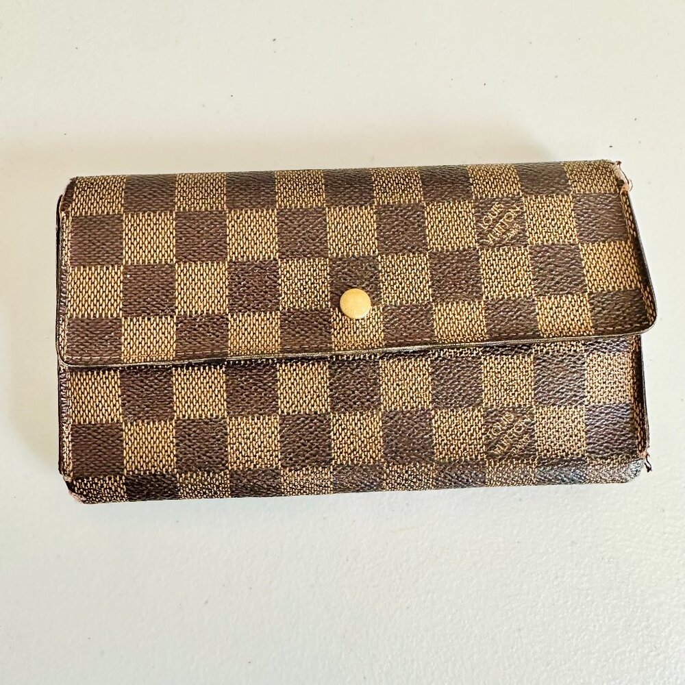 LOUIS VUITTON PORTEFUILLE DAMIER EBENE TRIFOLD LONG WALLET TH0044 VINTAGE